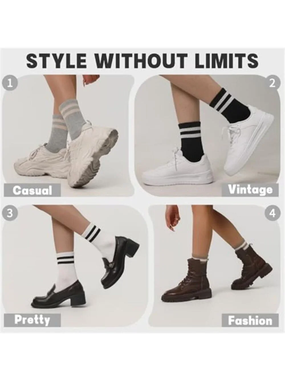 6Pairs Crew Socks for Women Cotton Striped Socks